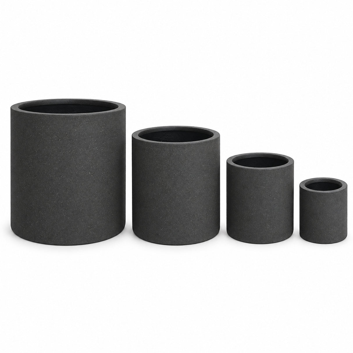 Set of 4 Round Cylinder Polystone Indoor/Outdoor Planters, Black