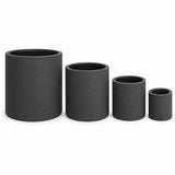 Set of 4 Round Cylinder Polystone Indoor/Outdoor Planters, Black