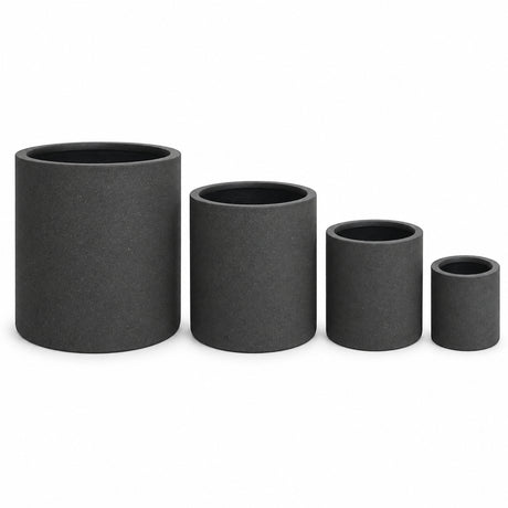 Set of 4 Round Cylinder Polystone Indoor/Outdoor Planters, Black