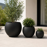 Set of 3 Smooth Round Polystone Indoor/Outdoor Planters, Black