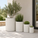 Set of 4 Round Cylinder Polystone Indoor/Outdoor Planters, White