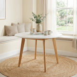 Modern 40.5 Inch Round Dining Table, White/Natural Finish Solid Rubberwood