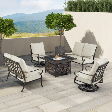 Black Aluminum Fire Table Set with Two Loveseats and Two Club Chairs - Sharicks