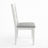Traditional Dining Chairs, Set of 2, White Finish with Grey Polyester Upholstered Seats Solid Rubberwood