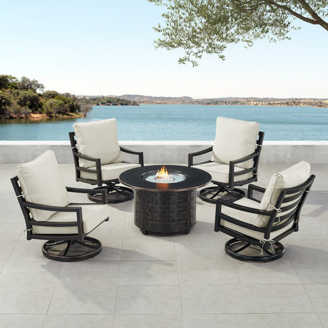 Black Aluminum Fire Table Set with Four Club Chairs - Sharicks