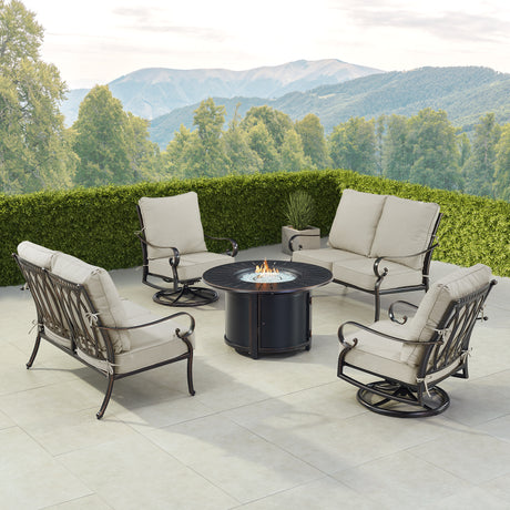 Black Aluminum Fire Table Set with Two Loveseats and Two Club Chairs - Sharicks