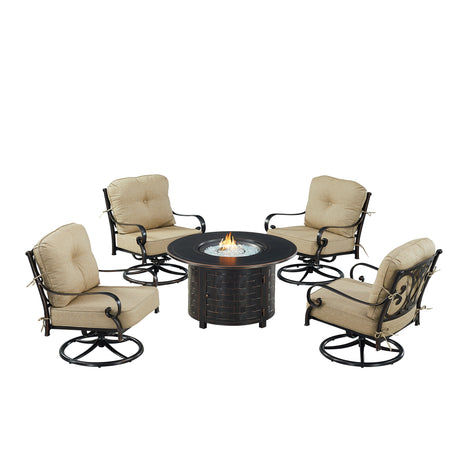 Black Aluminum Fire Table Set with Four Club Chairs - Sharicks