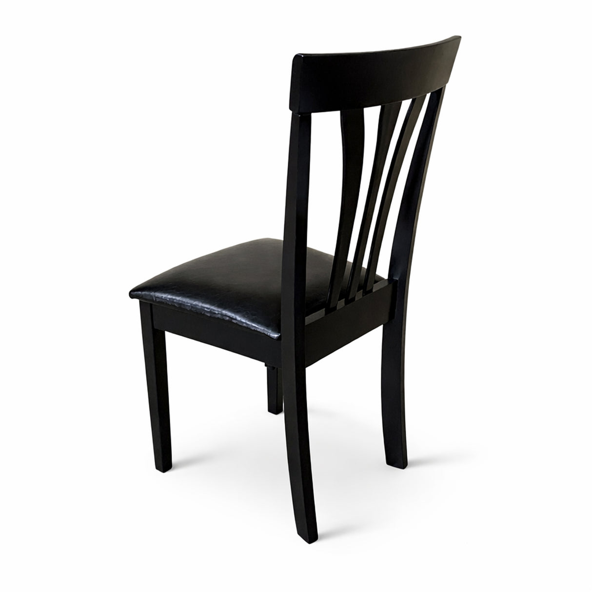 Modern Dining Chairs, Set of 2, Black Finish with Black PU Leather Upholstered Seats Solid Rubberwood