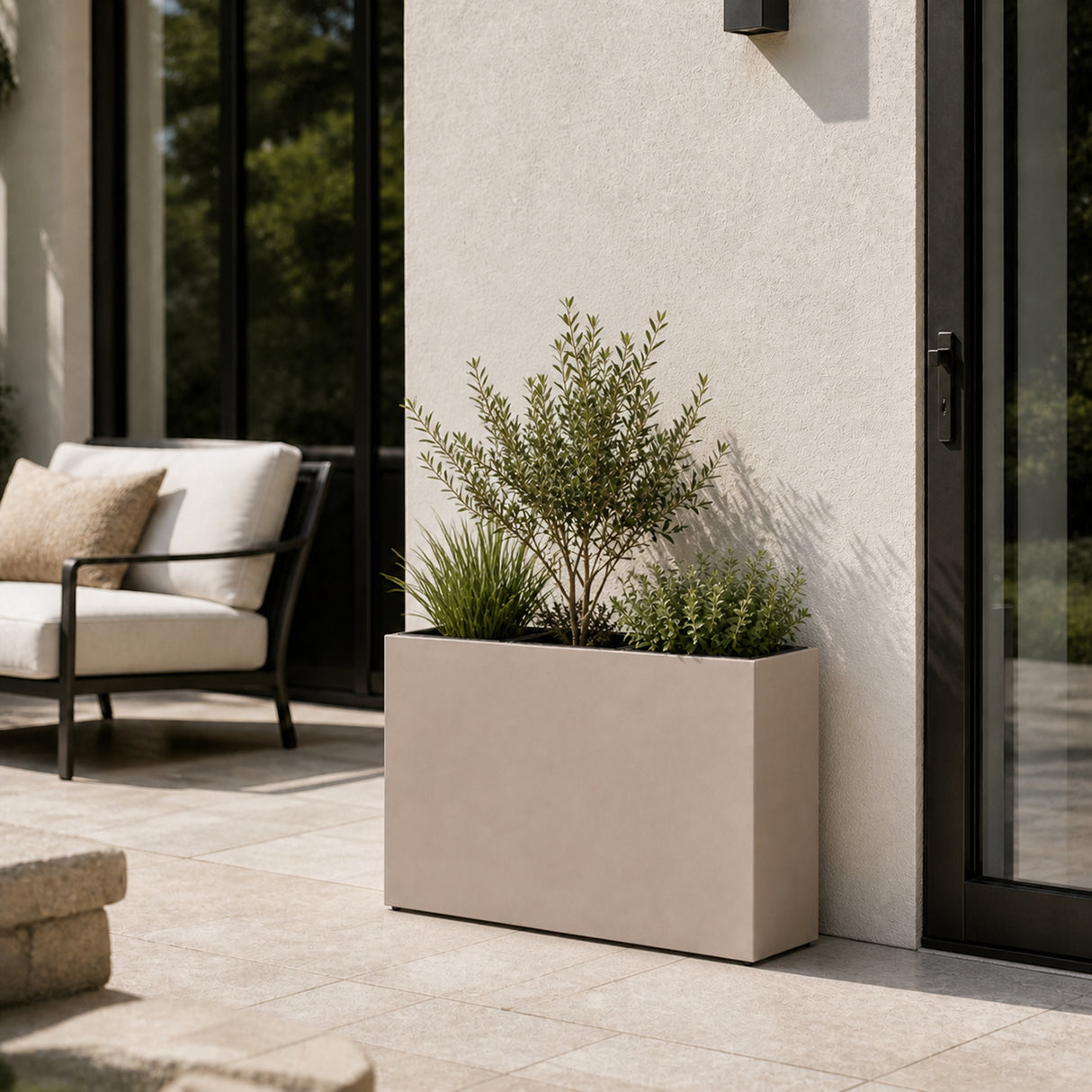 Smooth Rectangular Fiber Cement Planter, Sand