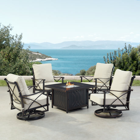 Black Aluminum Fire Table Set with Four Club Chairs - Sharicks