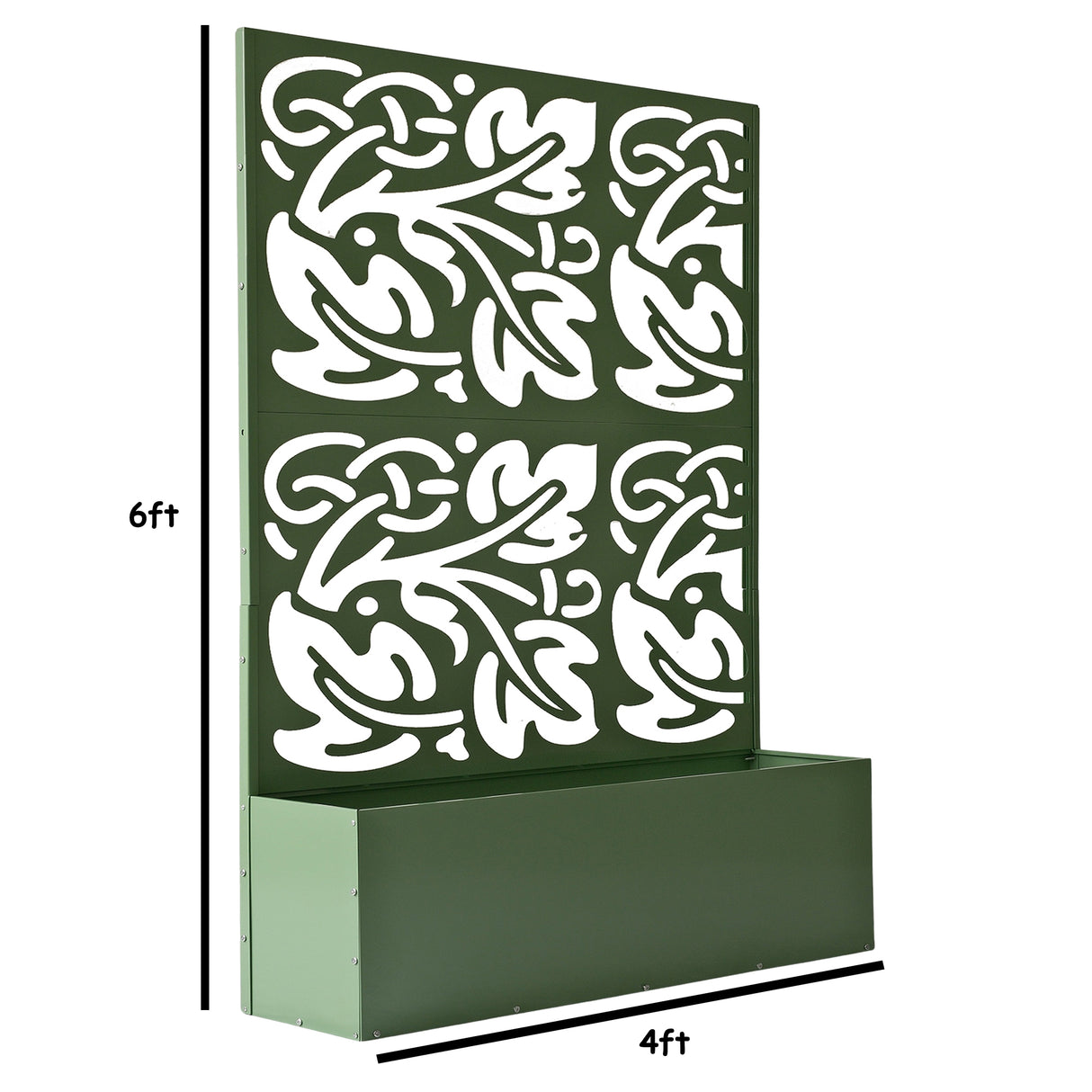 6 ft. X 4 ft. Green Freestanding Metal Privacy Screen Room Divider with Flower Box