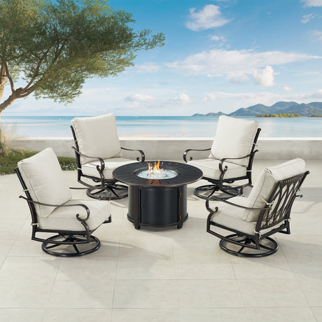 Black Aluminum Fire Table Set with Four Club Chairs - Sharicks