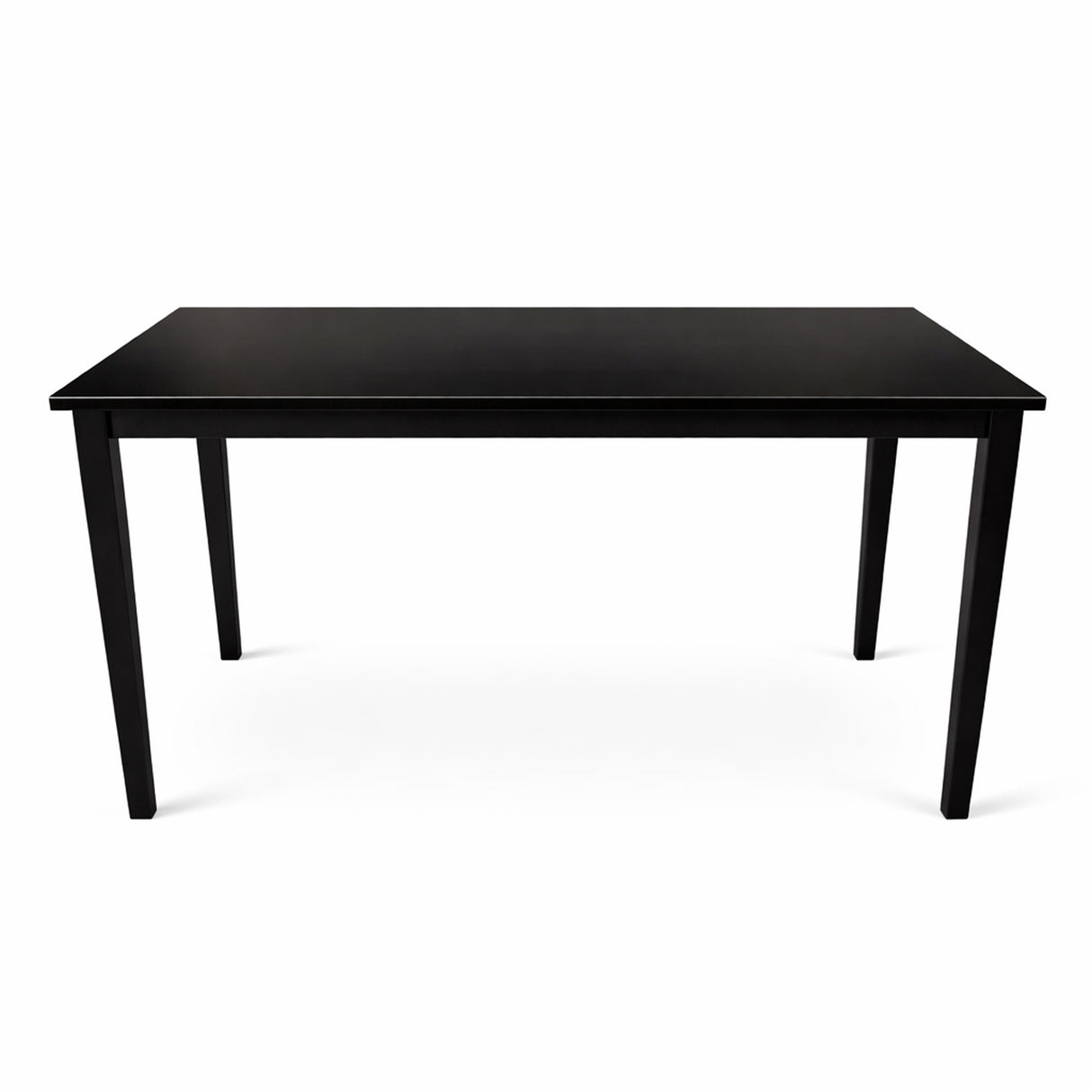 Modern 7-Piece 59 Inch Rectangular Dining Set, Black Finish with Black PU Leather Upholstered Chairs, Solid Rubberwood