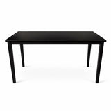 Modern 7-Piece 59 Inch Rectangular Dining Set, Black Finish with Black PU Leather Upholstered Chairs, Solid Rubberwood