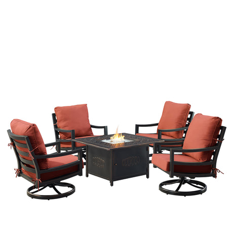 Black Aluminum Fire Table Set with Four Club Chairs - Sharicks