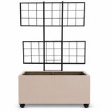 Smooth Rectangular Polystone Planter with Steel Trellis and Wheels, Sand