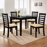 Traditional 5-Piece 43.3 Inch Rectangular Dining Set, Black Finish with Beige Polyester Upholstered Chairs, Solid Rubberwood