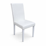 Modern Dining Chairs, Set of 2, White Finish with White PU Leather Upholstered Seats Solid Rubberwood