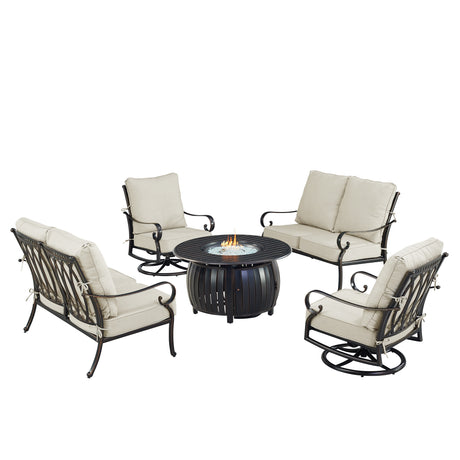 Black Aluminum Fire Table Set with Two Loveseats and Two Club Chairs - Sharicks