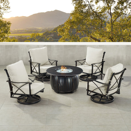 Black Aluminum Fire Table Set with Four Club Chairs - Sharicks