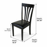 Modern Dining Chairs, Set of 2, Black Finish with Black PU Leather Upholstered Seats Solid Rubberwood