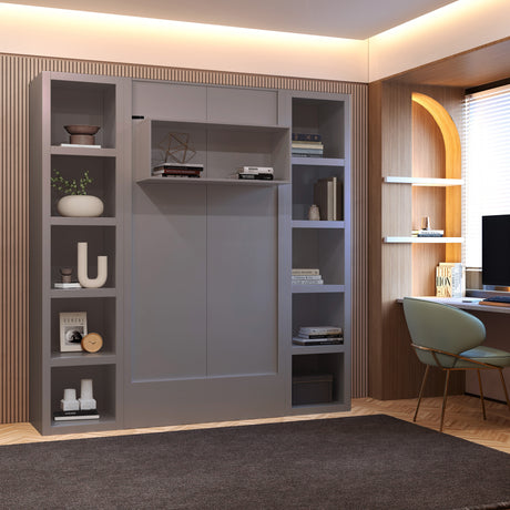 Grey Twin Murphy Bed with Bookshelves - Sharicks