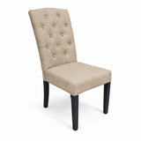 Modern Dining Chairs, Set of 2, Black Finish with Sand Beige Polyester Upholstered Seats Solid Rubberwood