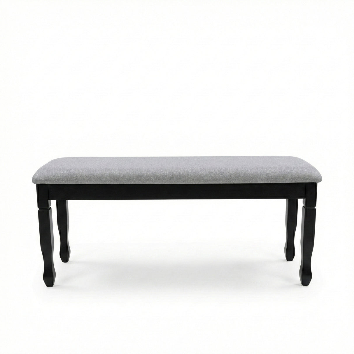 Traditional Grey Upholstered Dining Bench, Black Finish Solid Rubberwood