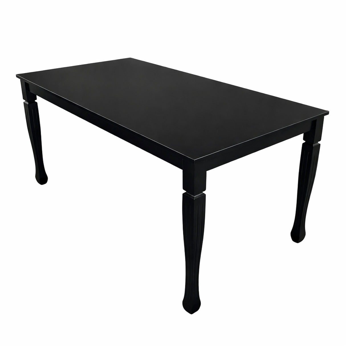 Traditional 63 Inch Rectangular Dining Table, Black Finish Solid Rubberwood