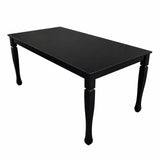 Traditional 63 Inch Rectangular Dining Table, Black Finish Solid Rubberwood
