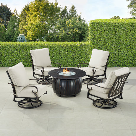 Black Aluminum Fire Table Set with Four Club Chairs - Sharicks