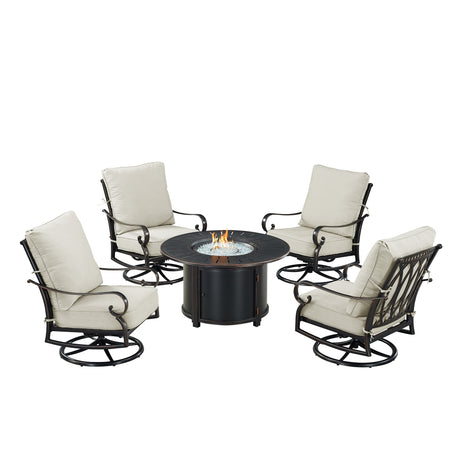 Black Aluminum Fire Table Set with Four Club Chairs - Sharicks