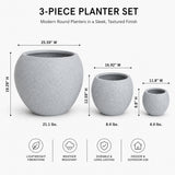 Set of 3 Smooth Round Polystone Indoor/Outdoor Planters, Gray