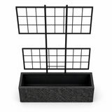 Rock Texture Rectangular Polystone Planter with Steel Trellis, Black