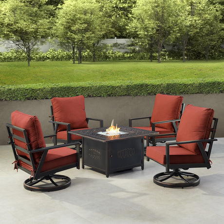 Black Aluminum Fire Table Set with Four Club Chairs - Sharicks