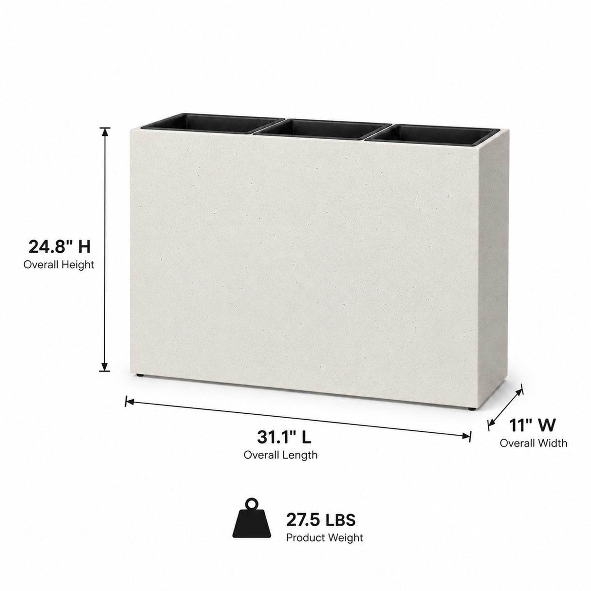 Smooth Rectangular Fiber Cement Planter, White