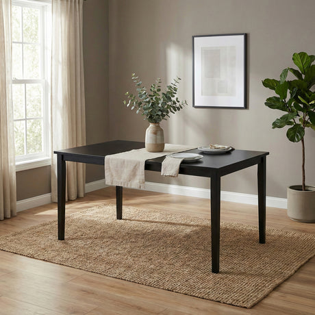 Modern 59 Inch Rectangular Dining Table, Black Finish Solid Rubberwood