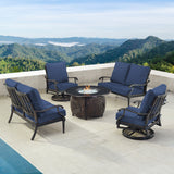 Black Aluminum Fire Table Set with Two Loveseats and Two Club Chairs