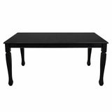 Traditional 63 Inch Rectangular Dining Table, Black Finish Solid Rubberwood
