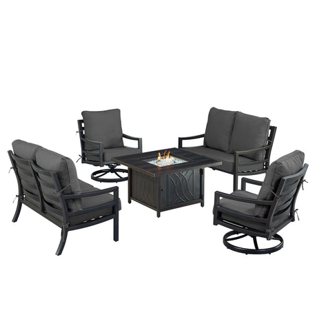 Black Aluminum Fire Table Set with Two Loveseats and Two Club Chairs - Sharicks