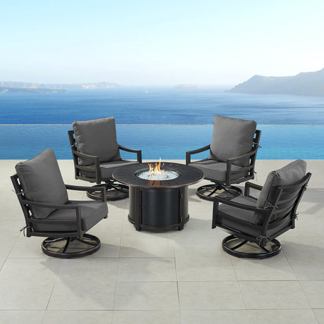 Black Aluminum Fire Table Set with Four Club Chairs - Sharicks