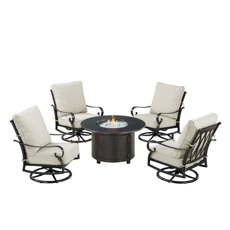 Black Aluminum Fire Table Set with Four Club Chairs - Sharicks