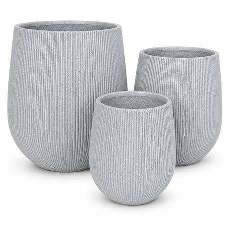 Set of 3 Fluted Round Polystone Indoor/Outdoor Planters, Gray