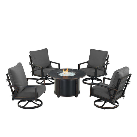 Black Aluminum Fire Table Set with Four Club Chairs - Sharicks