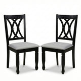 Traditional Dining Chairs, Set of 2, Black Finish with Grey Polyester Upholstered Seats Solid Rubberwood
