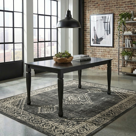 Traditional 63 Inch Rectangular Dining Table, Black Finish Solid Rubberwood