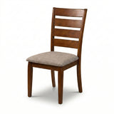 Traditional Dining Chairs, Set of 2, Dirty Oak Finish with Greige Polyester Upholstered Seats Solid Rubberwood
