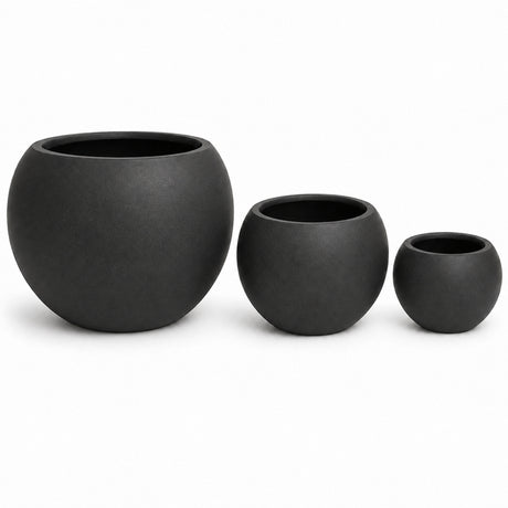 Set of 3 Smooth Round Polystone Indoor/Outdoor Planters, Black