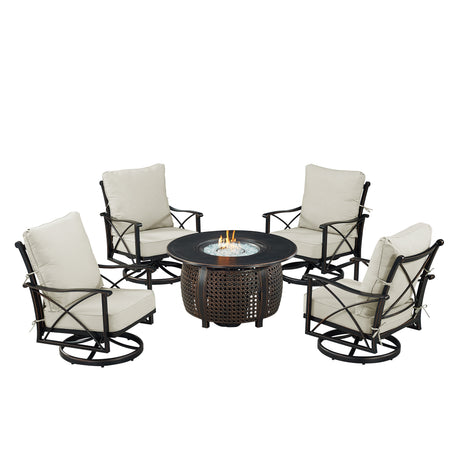 Black Aluminum Fire Table Set with Four Club Chairs - Sharicks