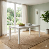 Modern 9-Piece 78.7 Inch Rectangular Dining Set, White Finish with White PU Leather Upholstered Chairs, Solid Rubberwood